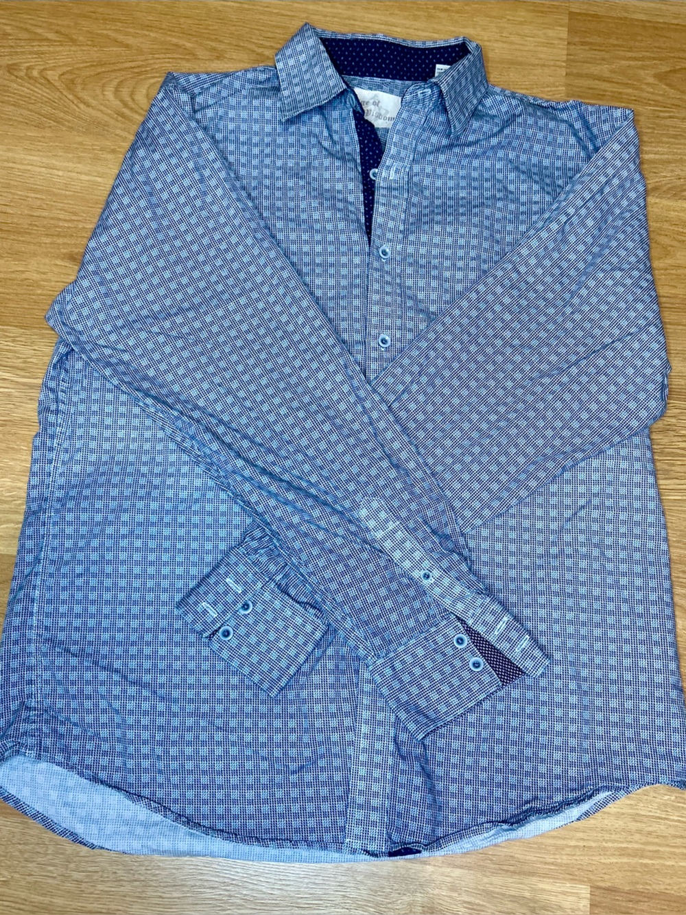 Men's Blue Micro-Check Dress Shirt - Long Sleeve